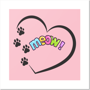 Cat paw print heart meow Posters and Art